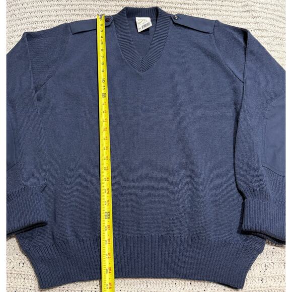 Military Mehlin Estey Sweater V Neck Wool Elbow Patches Air Force Mens 46R Blue - Picture 3 of 8